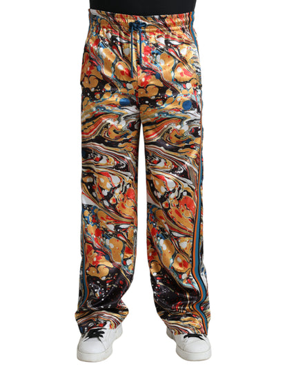 Dolce &amp;amp; Gabbana Flerfärgade Marmormönster Satinbyxor