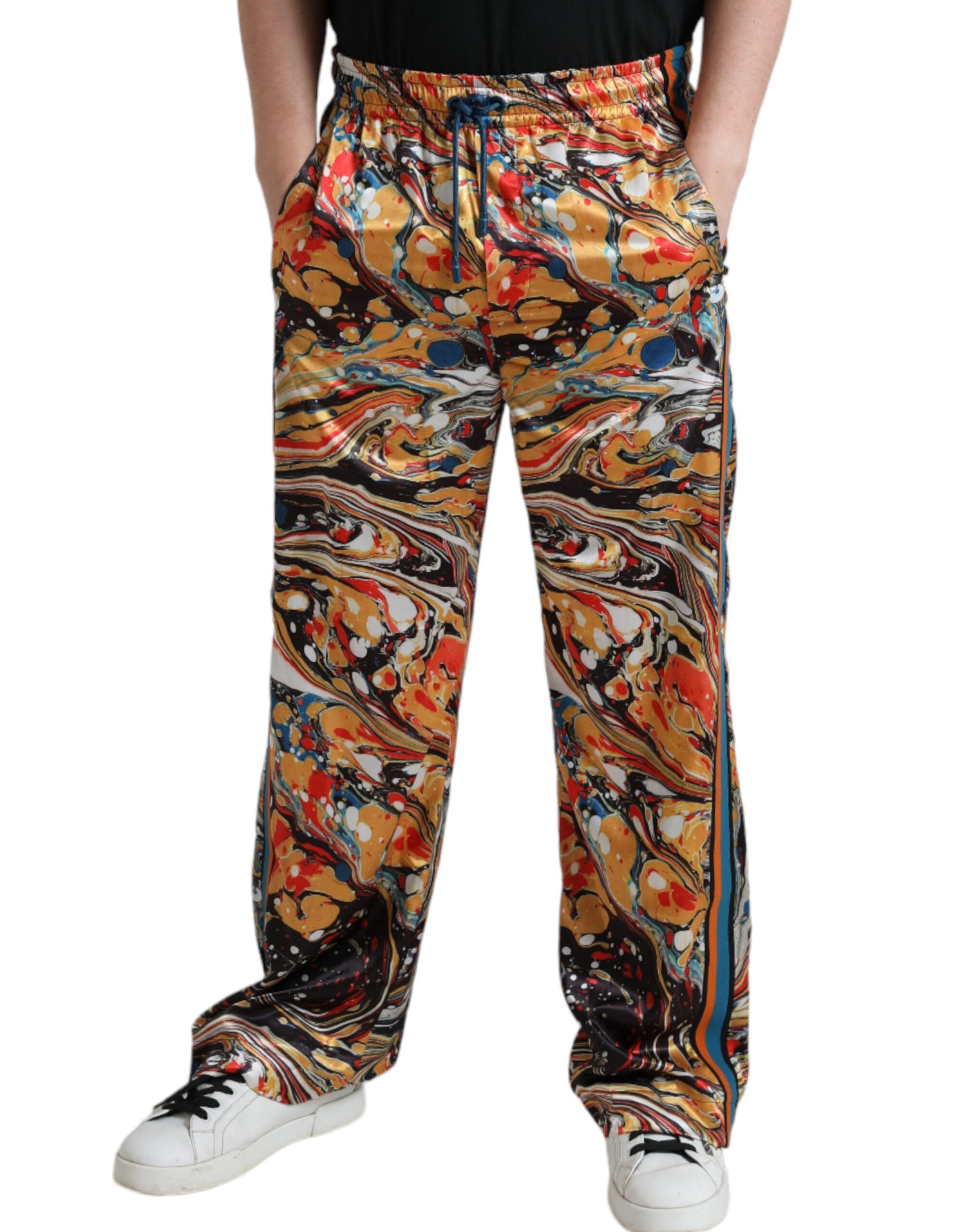 Dolce &amp;amp; Gabbana Flerfärgade Marmormönster Satinbyxor