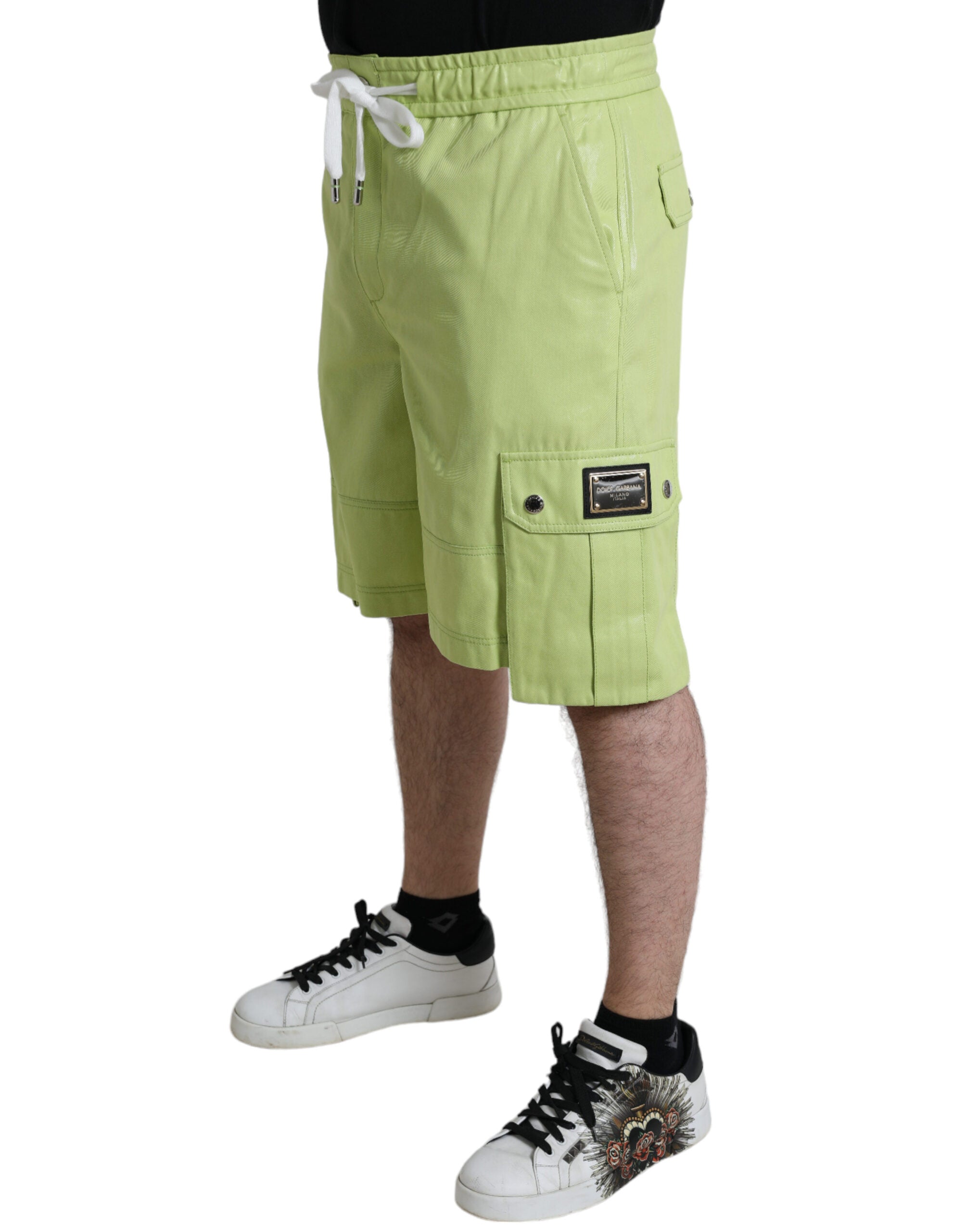 Dolce &amp; Gabbana Light Green Cotton Men Cargo Bermuda Shorts