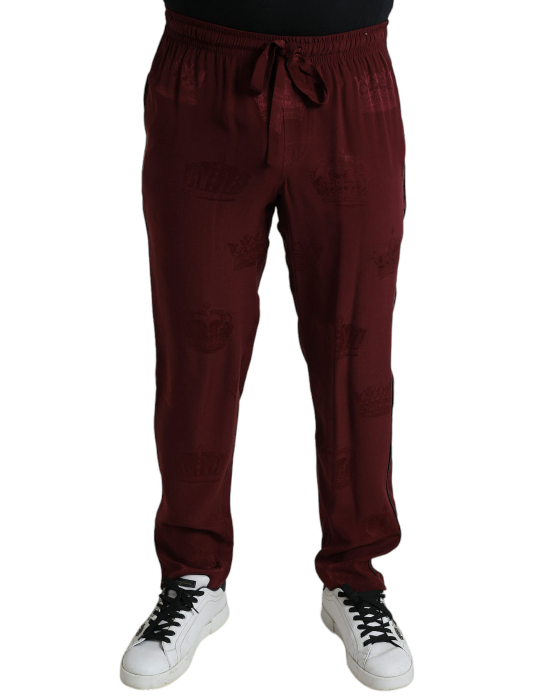 Dolce &amp;amp; Gabbana Rödbruna Kronmönster Sidenpyjamasbyxor