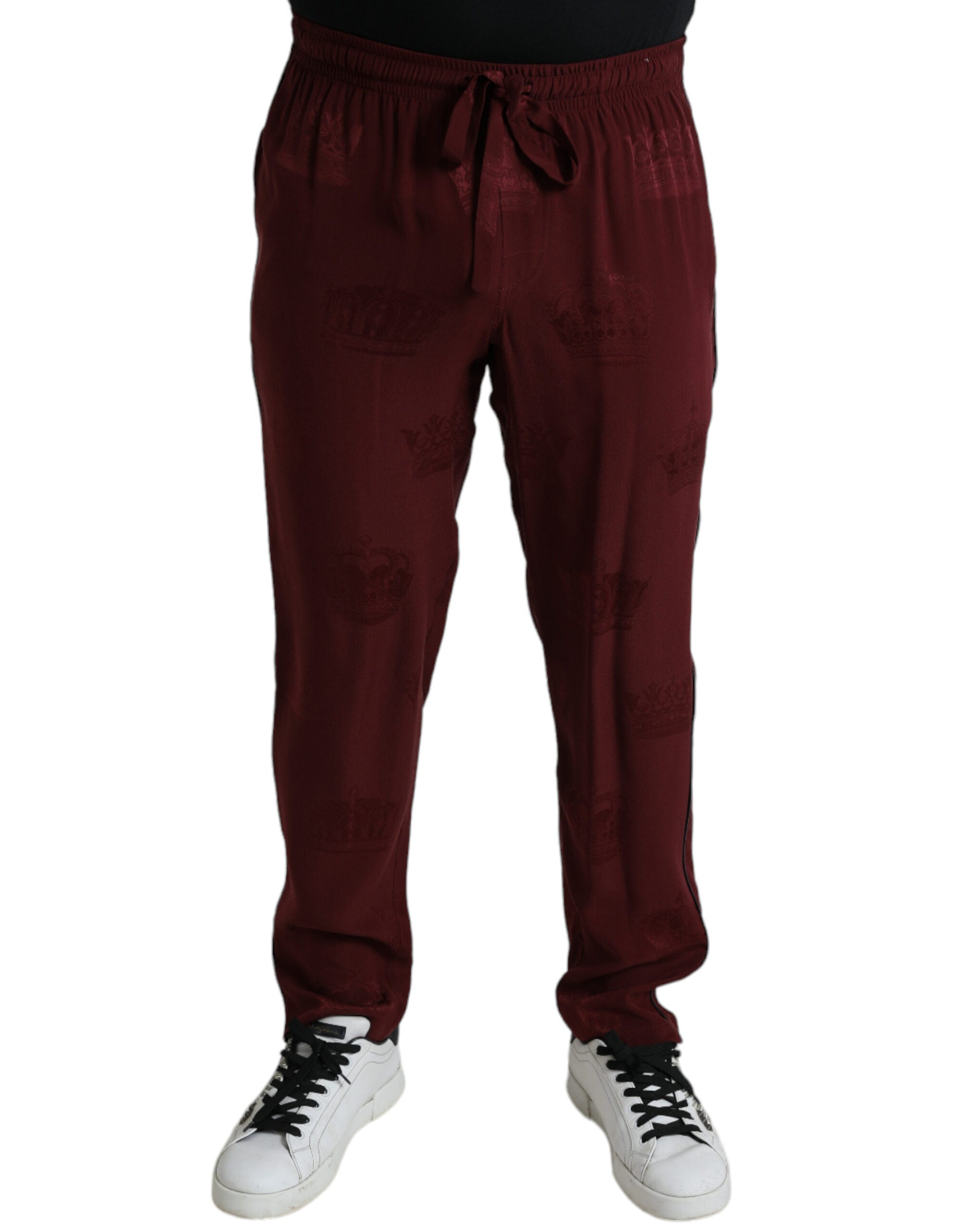 Dolce &amp;amp; Gabbana Rödbruna Kronmönster Sidenpyjamasbyxor