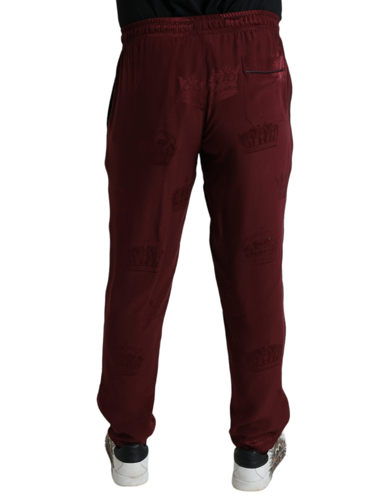 Dolce &amp;amp; Gabbana Rödbruna Kronmönster Sidenpyjamasbyxor