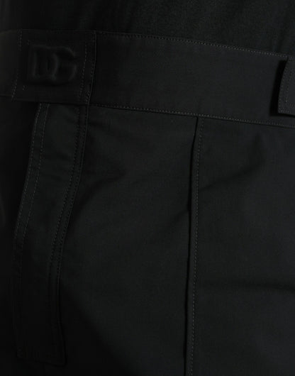 Dolce &amp;amp; Gabbana svarta polyesterbyxor med logotyp och raka axelband