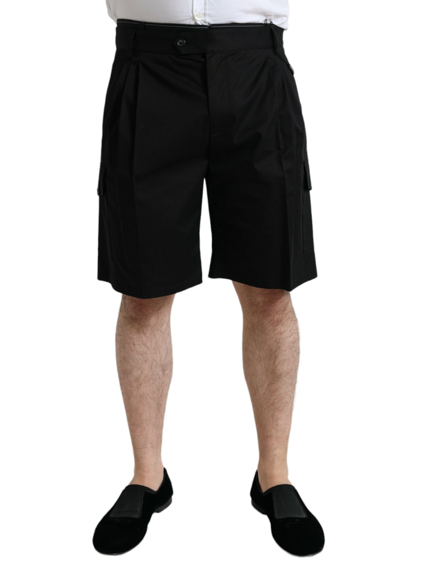 Dolce &amp; Gabbana Black Cotton Stretch Cargo Bermuda Shorts