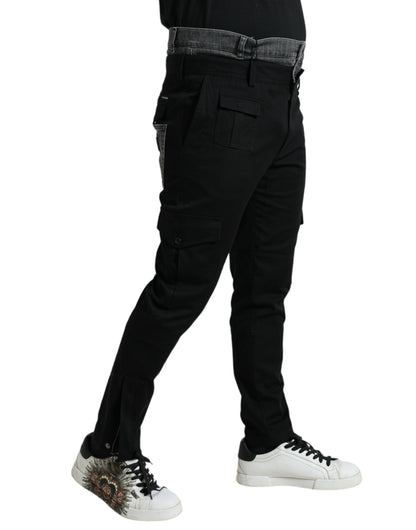 Dolce &amp;amp; Gabbana Svarta Grå Slimmade Bomullsdenimjeansbyxor