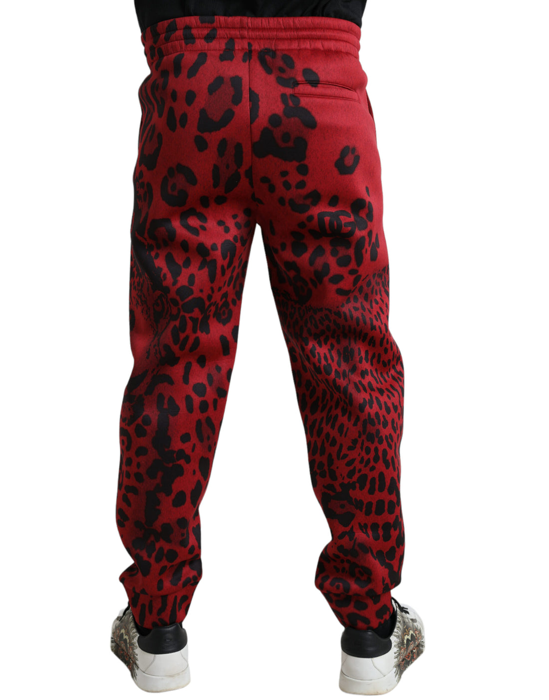 Dolce &amp;amp; Gabbana Röda Svarta Leopard Stretchiga Joggingbyxor