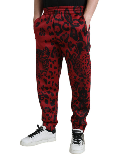 Dolce &amp;amp; Gabbana Röda Svarta Leopard Stretchiga Joggingbyxor