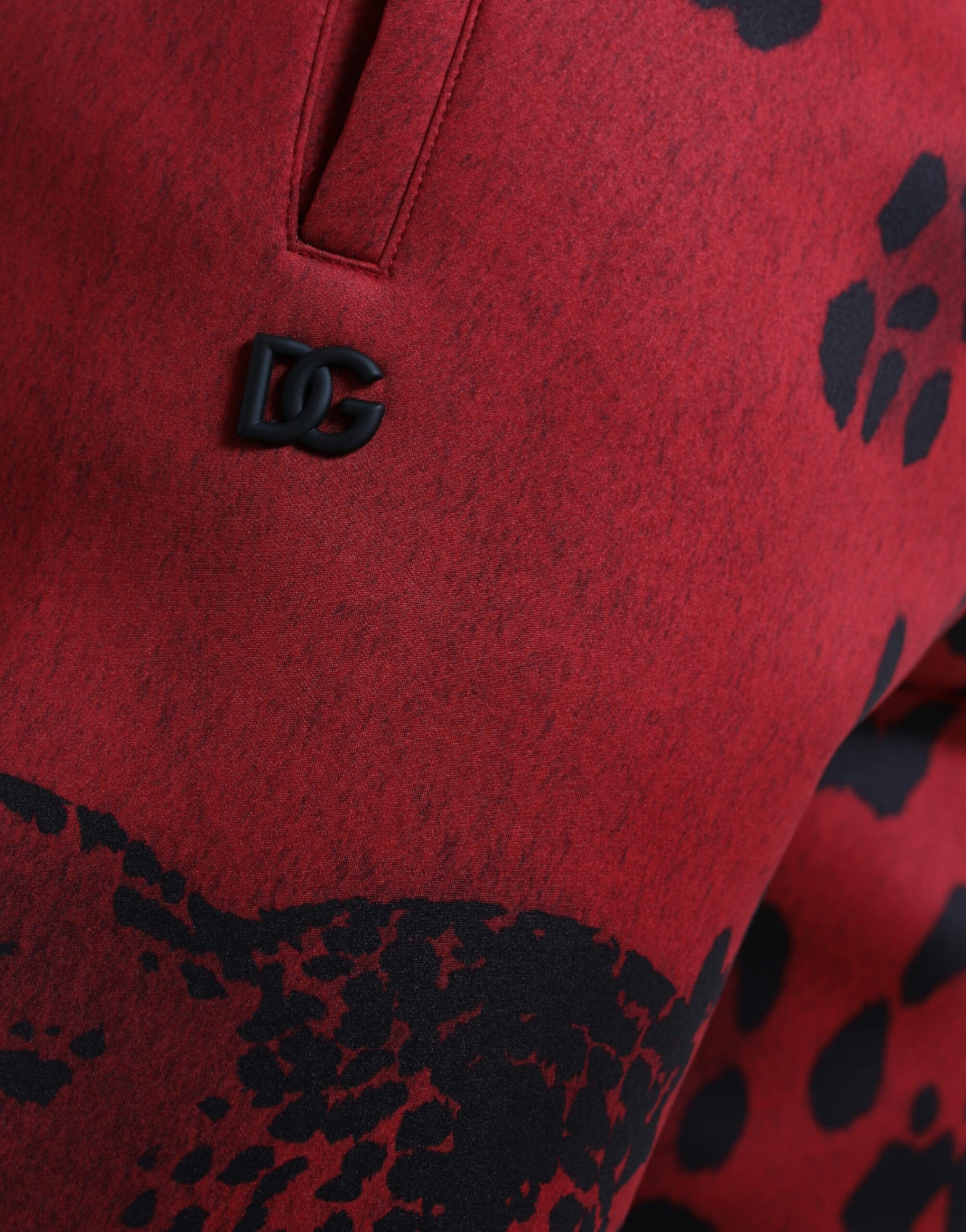 Dolce &amp;amp; Gabbana Röda Svarta Leopard Stretchiga Joggingbyxor