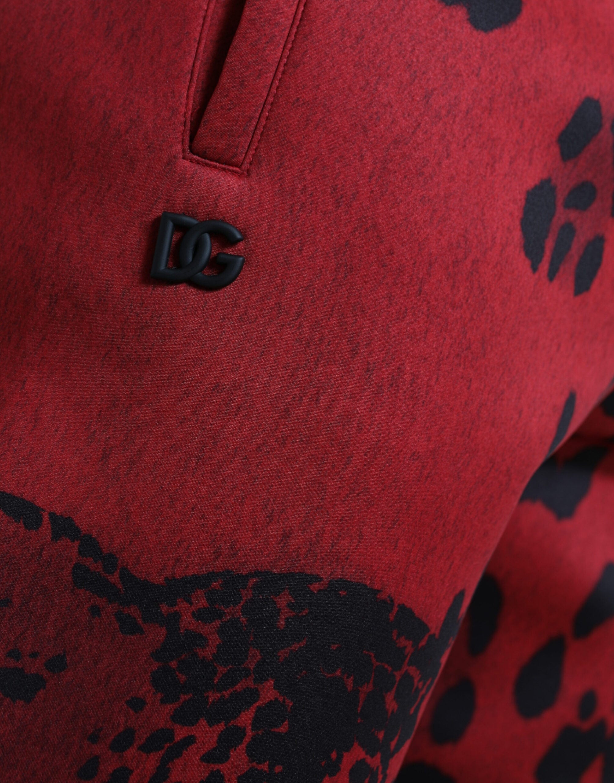 Dolce &amp;amp; Gabbana Röda Svarta Leopard Stretchiga Joggingbyxor