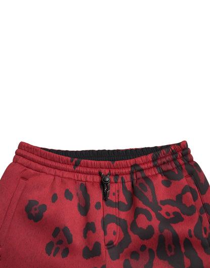 Dolce &amp;amp; Gabbana Röda Svarta Leopard Stretchiga Joggingbyxor