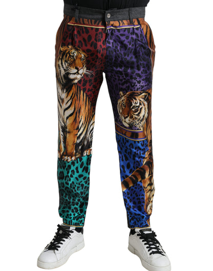 Dolce &amp;amp; Gabbana Flerfärgade Tiger Bomulls Lösa Denim Jeans