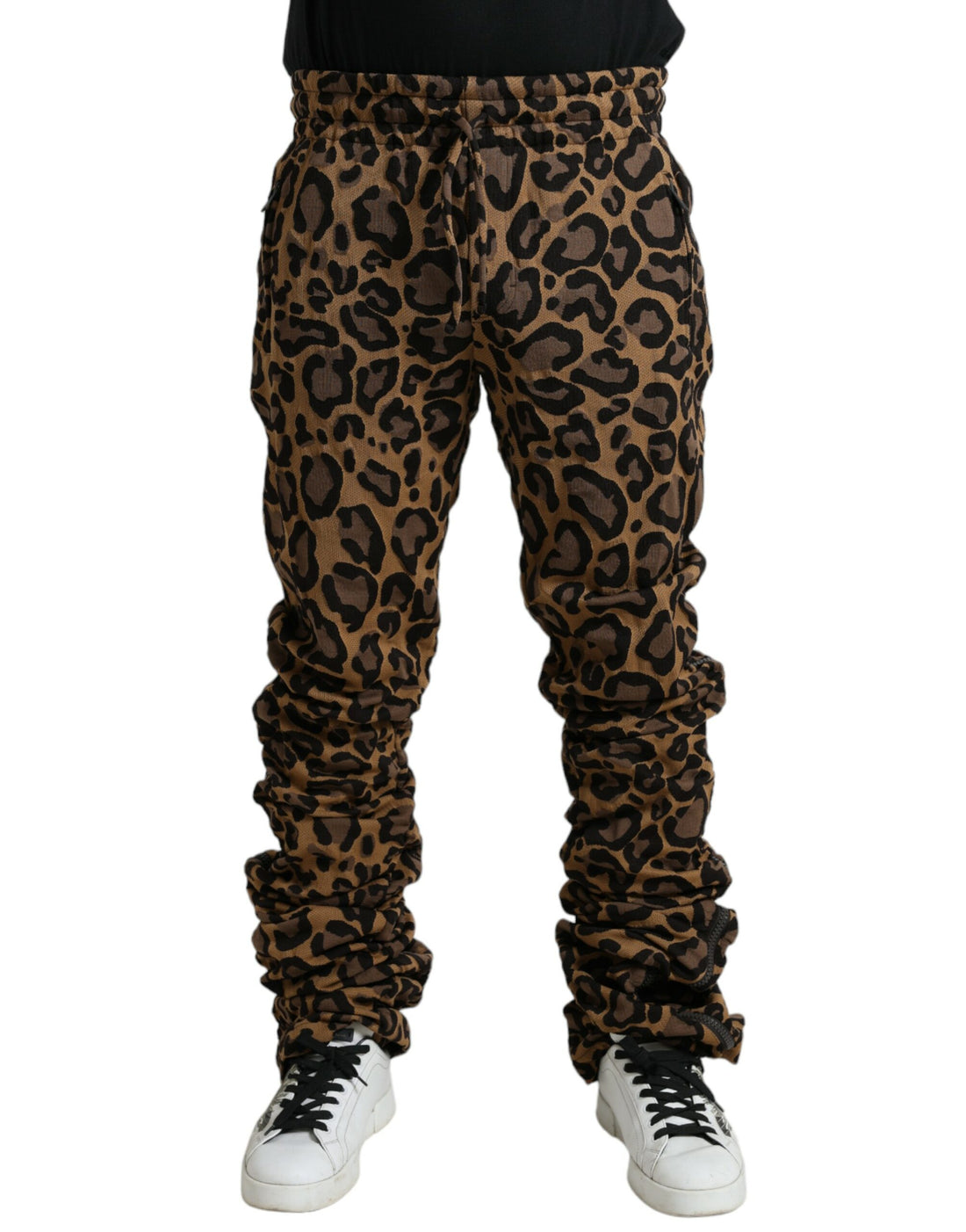 Dolce &amp;amp; Gabbana Bruna Leopardmönstrade Joggerbyxor i Jacquard