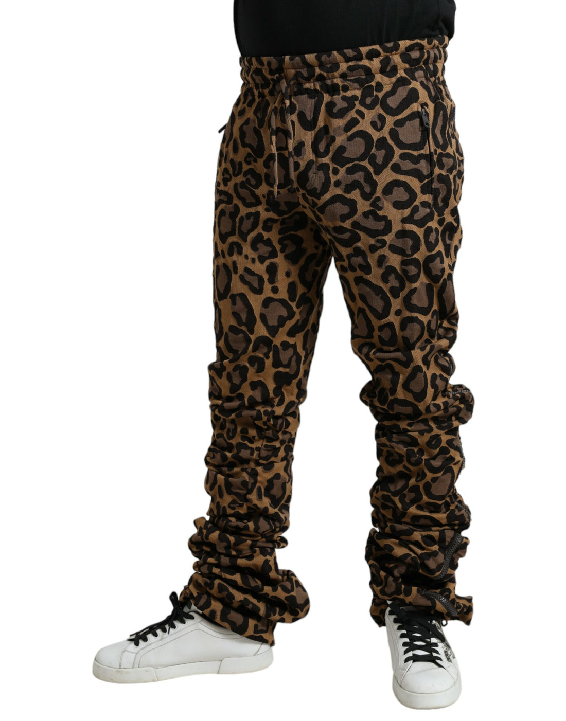 Dolce &amp;amp; Gabbana Bruna Leopardmönstrade Joggerbyxor i Jacquard