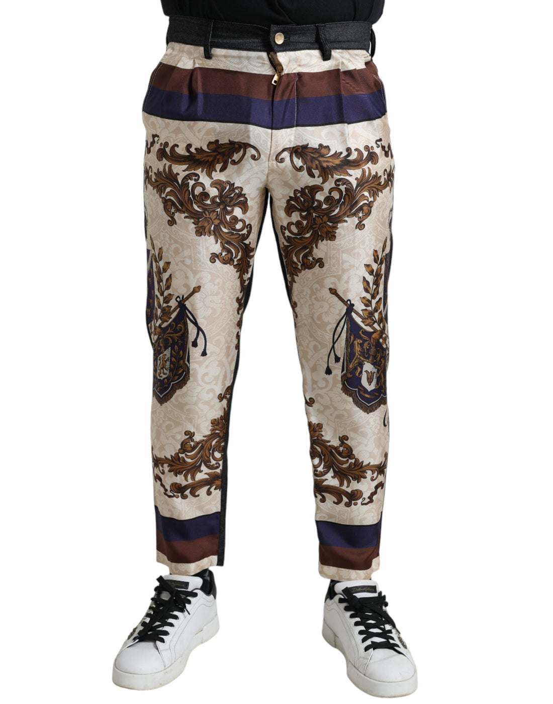 Dolce &amp;amp; Gabbana Flerfärgade Heraldiska Skinny Herrbyxor