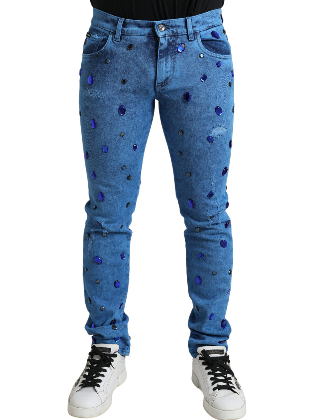 Dolce &amp;amp; Gabbana Blå Kristallutsmyckade Skinny Denim Jeans