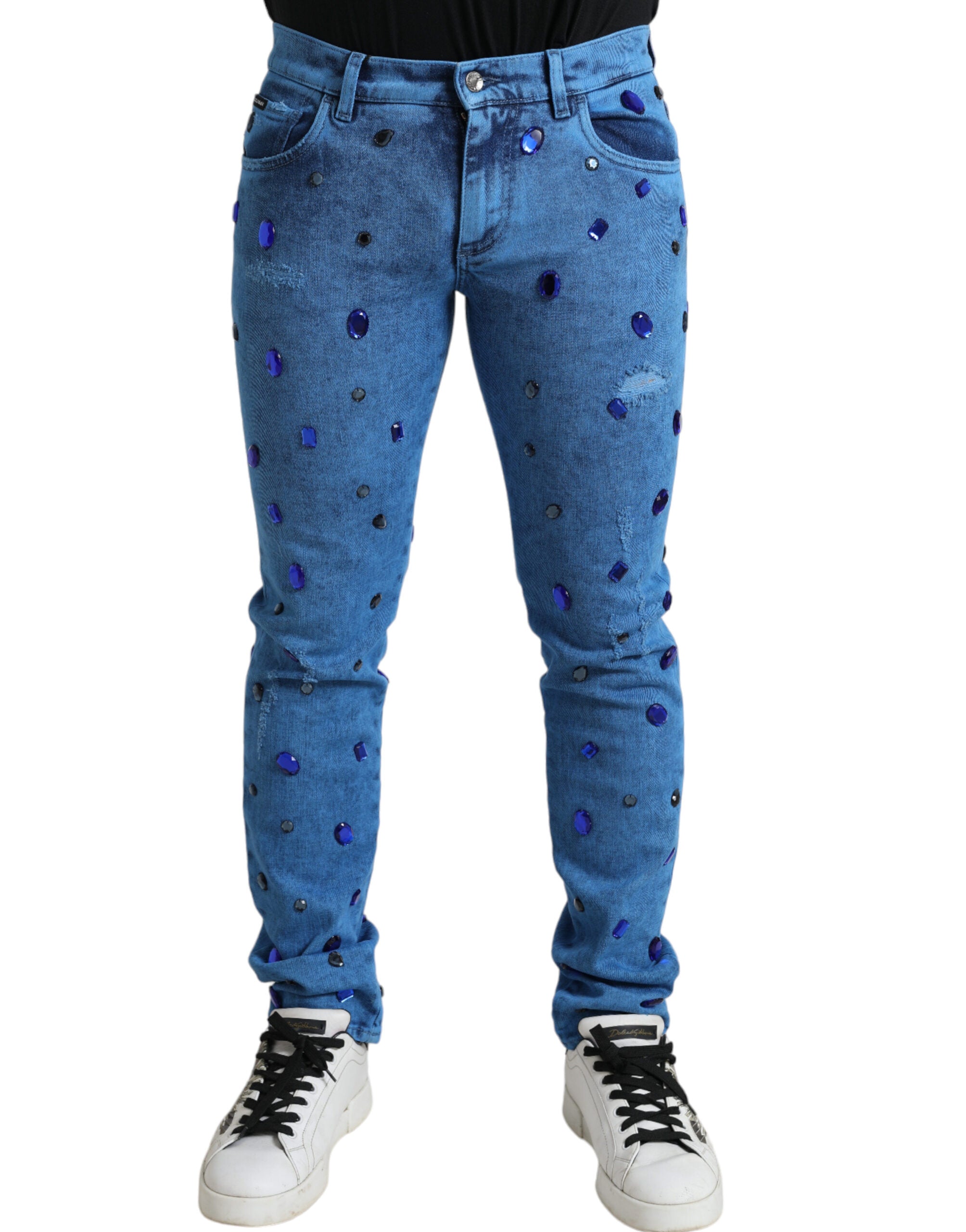 Dolce &amp; Gabbana Blue Crystal Embellished Skinny Denim Jeans