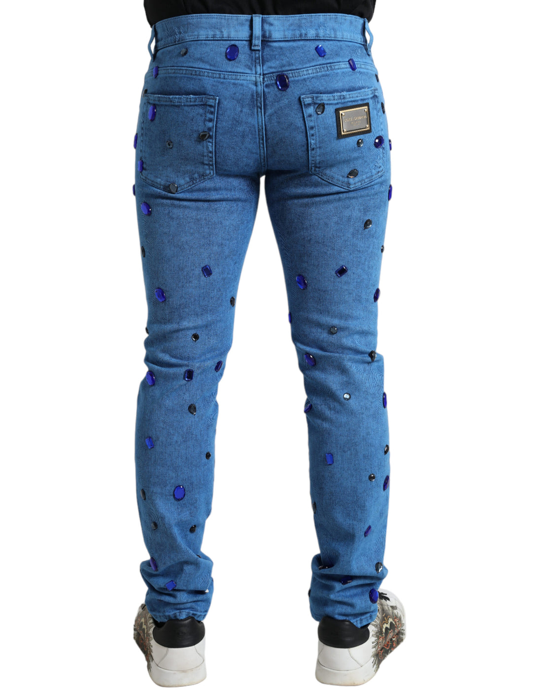 Dolce &amp;amp; Gabbana Blå Kristallutsmyckade Skinny Denim Jeans