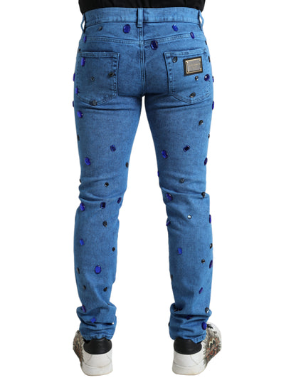 Dolce &amp; Gabbana Blue Crystal Embellished Skinny Denim Jeans