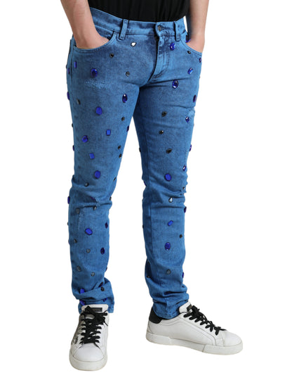 Dolce &amp; Gabbana Blue Crystal Embellished Skinny Denim Jeans