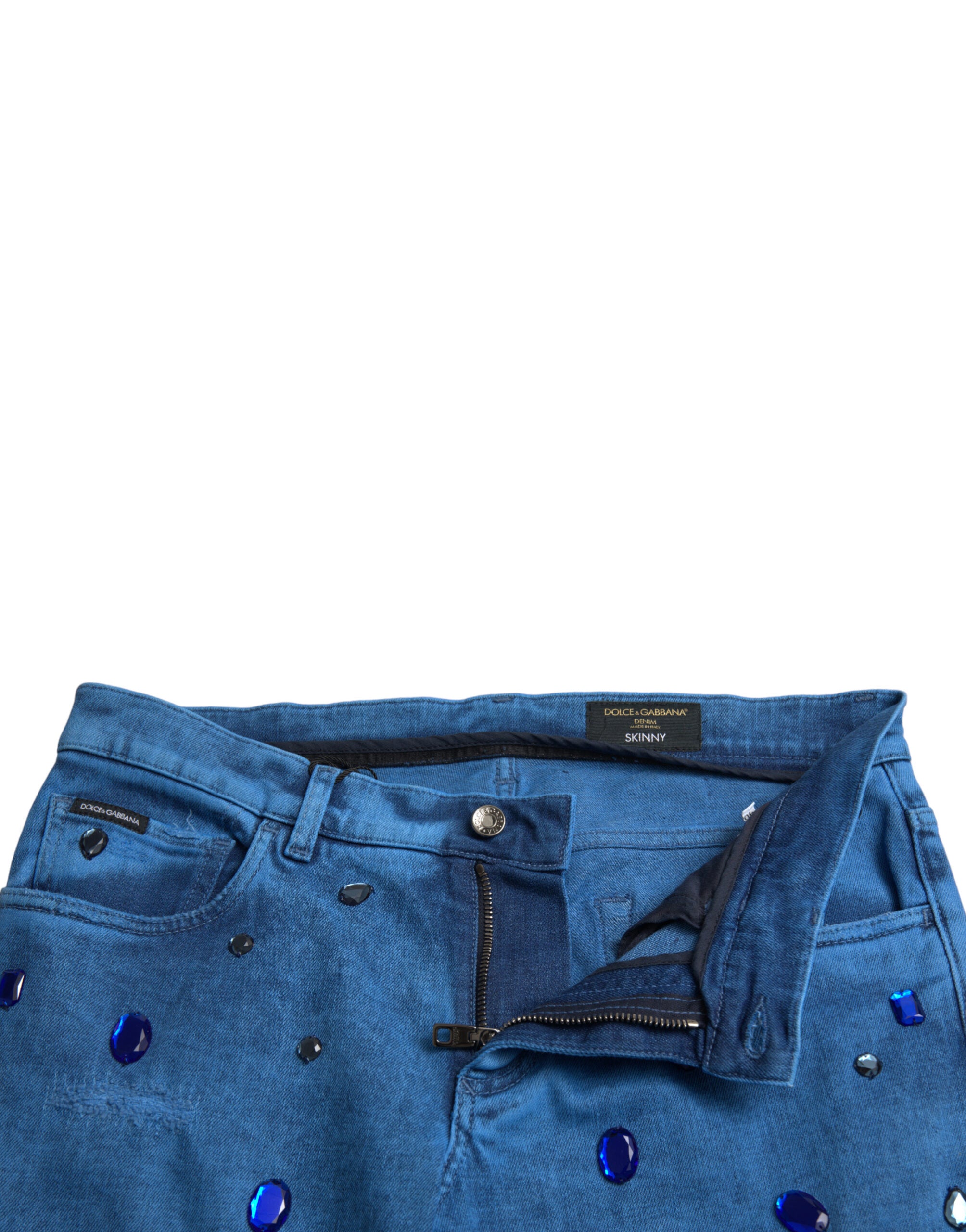 Dolce &amp; Gabbana Blue Crystal Embellished Skinny Denim Jeans