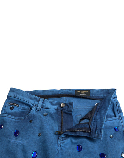 Dolce &amp; Gabbana Blue Crystal Embellished Skinny Denim Jeans