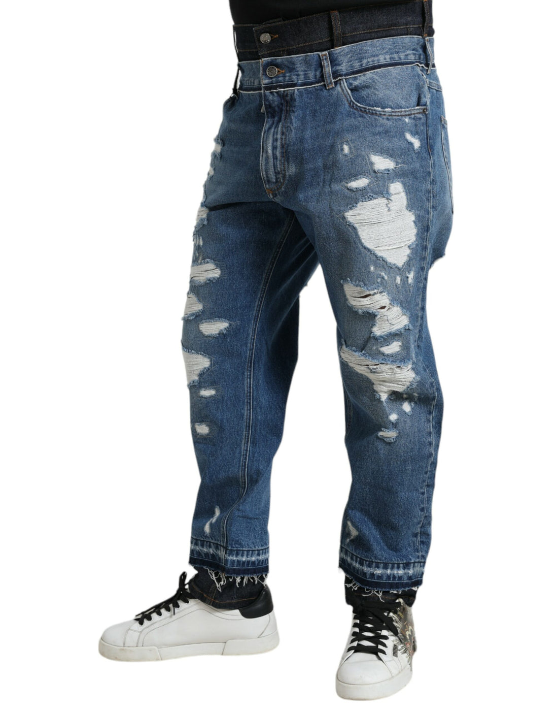 Dolce &amp;amp; Gabbana Blåa Trasiga Bomulls Herrjeans