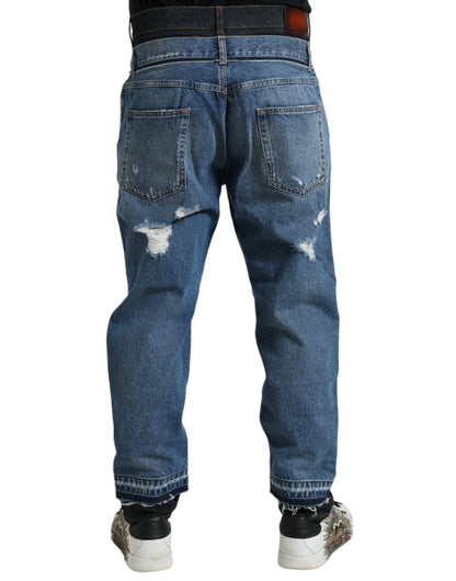 Dolce &amp; Gabbana Blue Tattered Cotton Men Denim Jeans