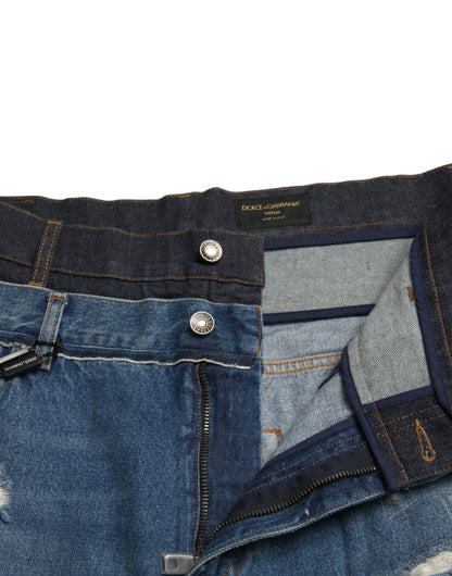 Dolce &amp; Gabbana Blue Tattered Cotton Men Denim Jeans