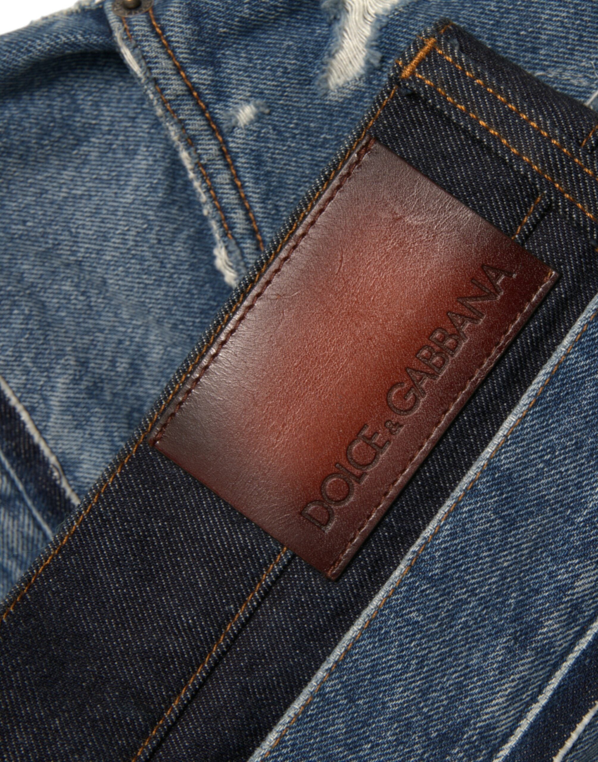 Dolce &amp; Gabbana Blue Tattered Cotton Men Denim Jeans