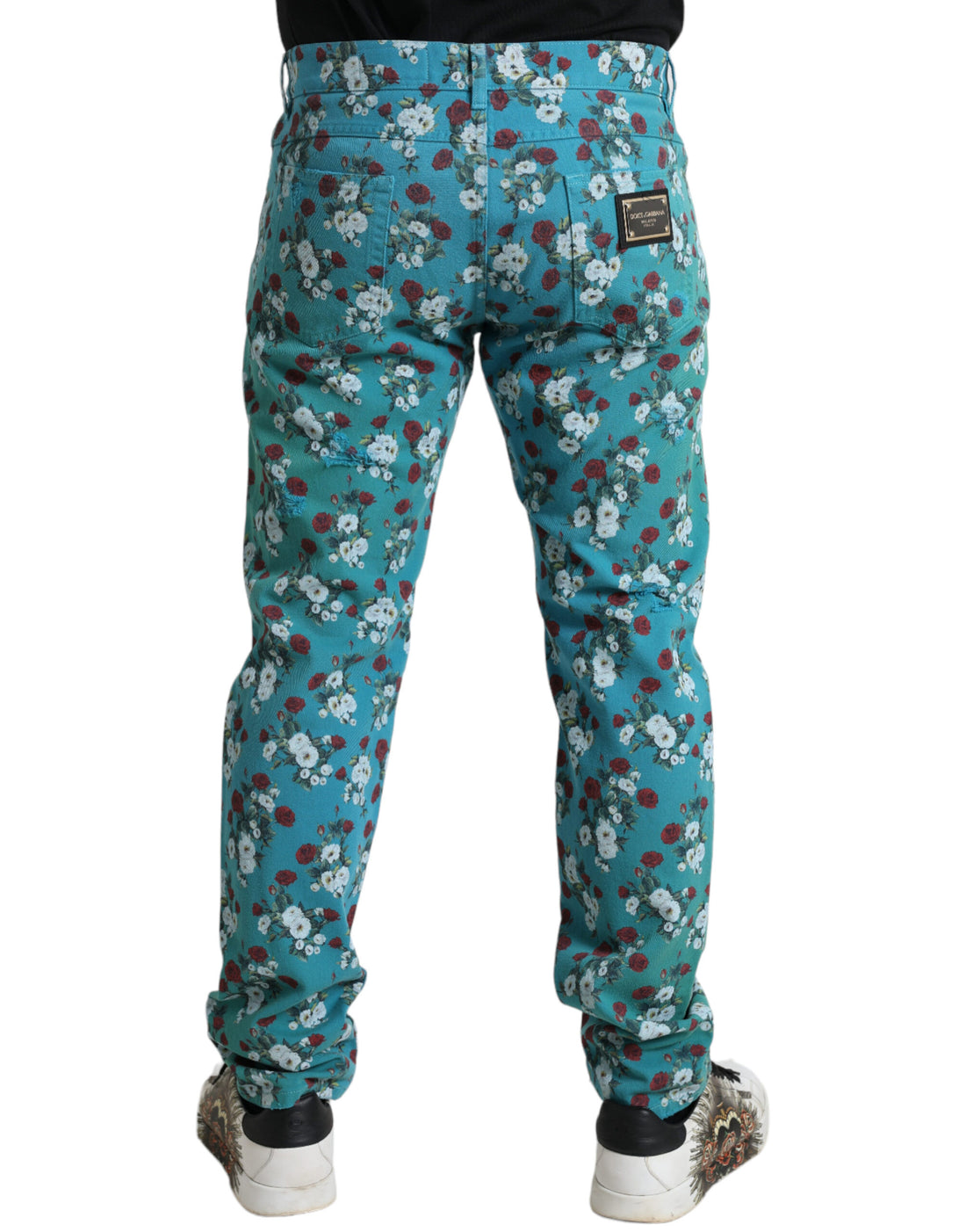Dolce &amp;amp; Gabbana Blå Blommiga Skinny Bomullsbyxor