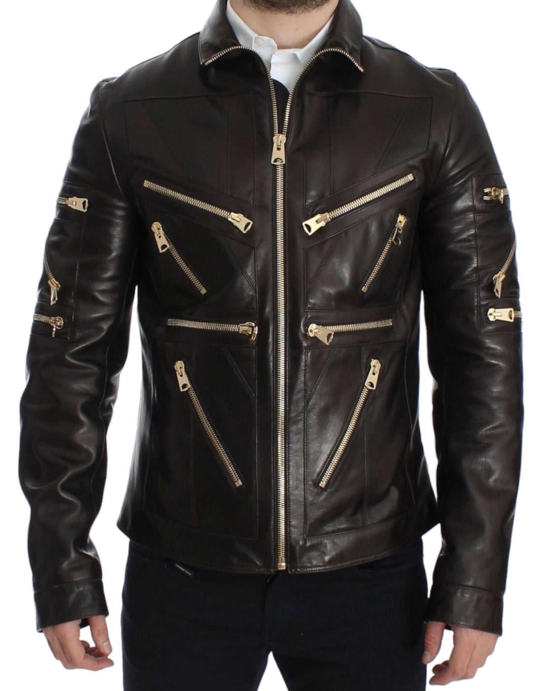 Dolce &amp;amp; Gabbana Brun Lammskinnsjacka Med Dragkedja