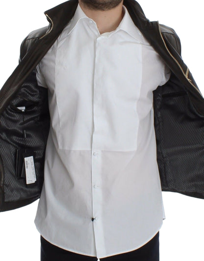 Dolce &amp; Gabbana Brown Lambskin Leather Zipper Jacket