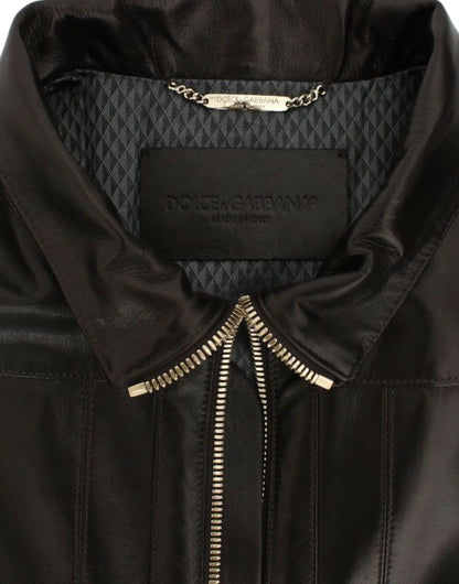 Dolce &amp; Gabbana Brown Lambskin Leather Zipper Jacket