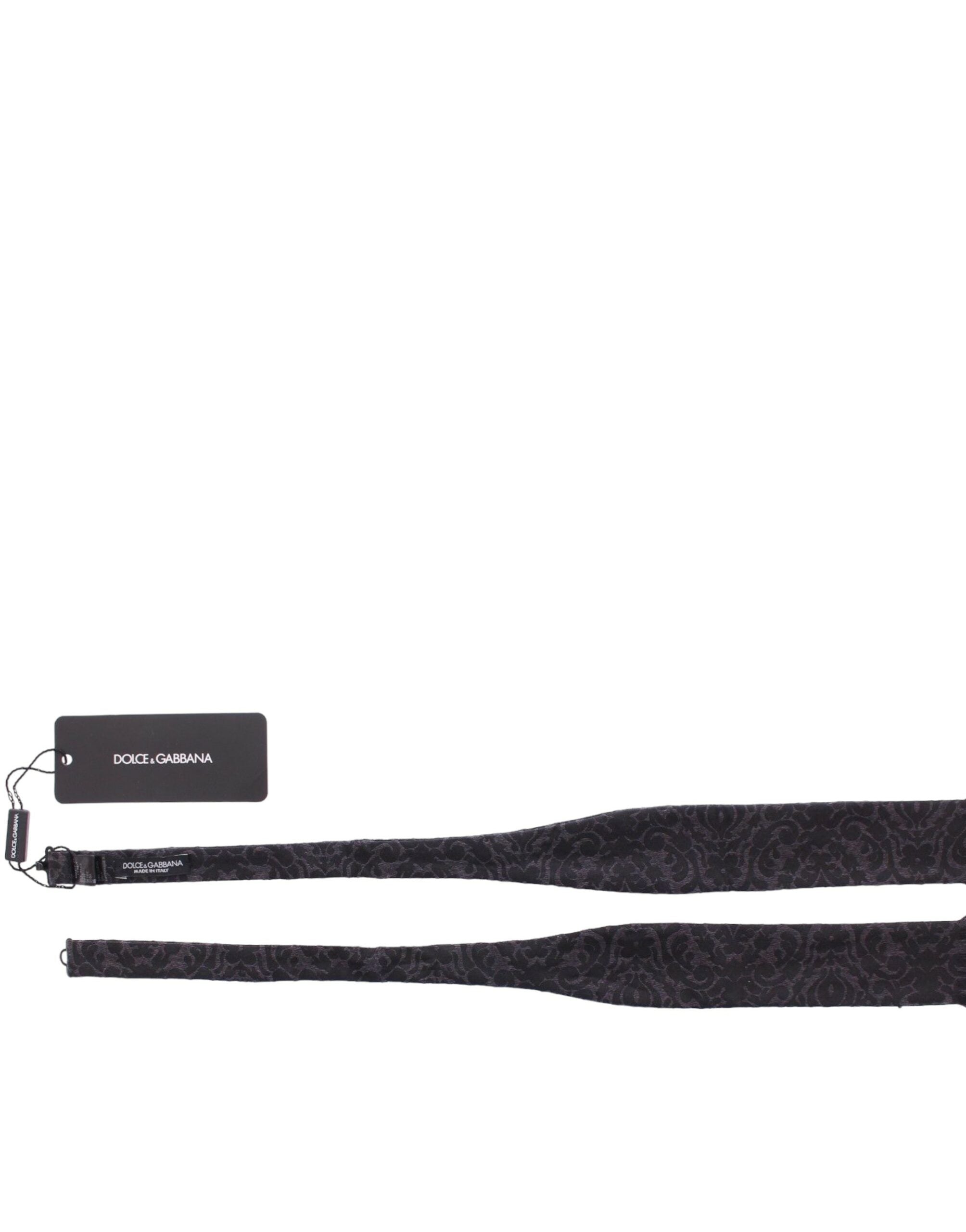 Dolce &amp; Gabbana Gray Black Wool Bow Tie