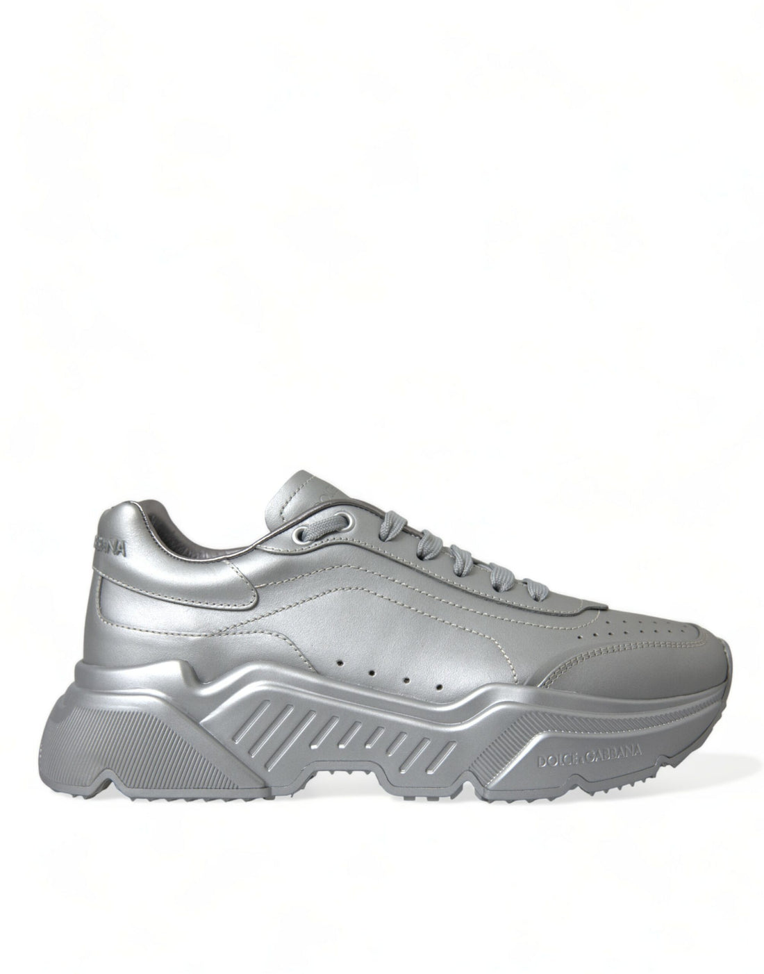 Dolce &amp; Gabbana Silver DAYMASTER Leather Men Casual Sneakers Shoes