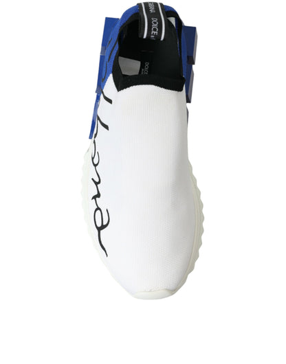 Dolce &amp; Gabbana White Blue Sorrento Low Top Men Casual Sneakers Shoes