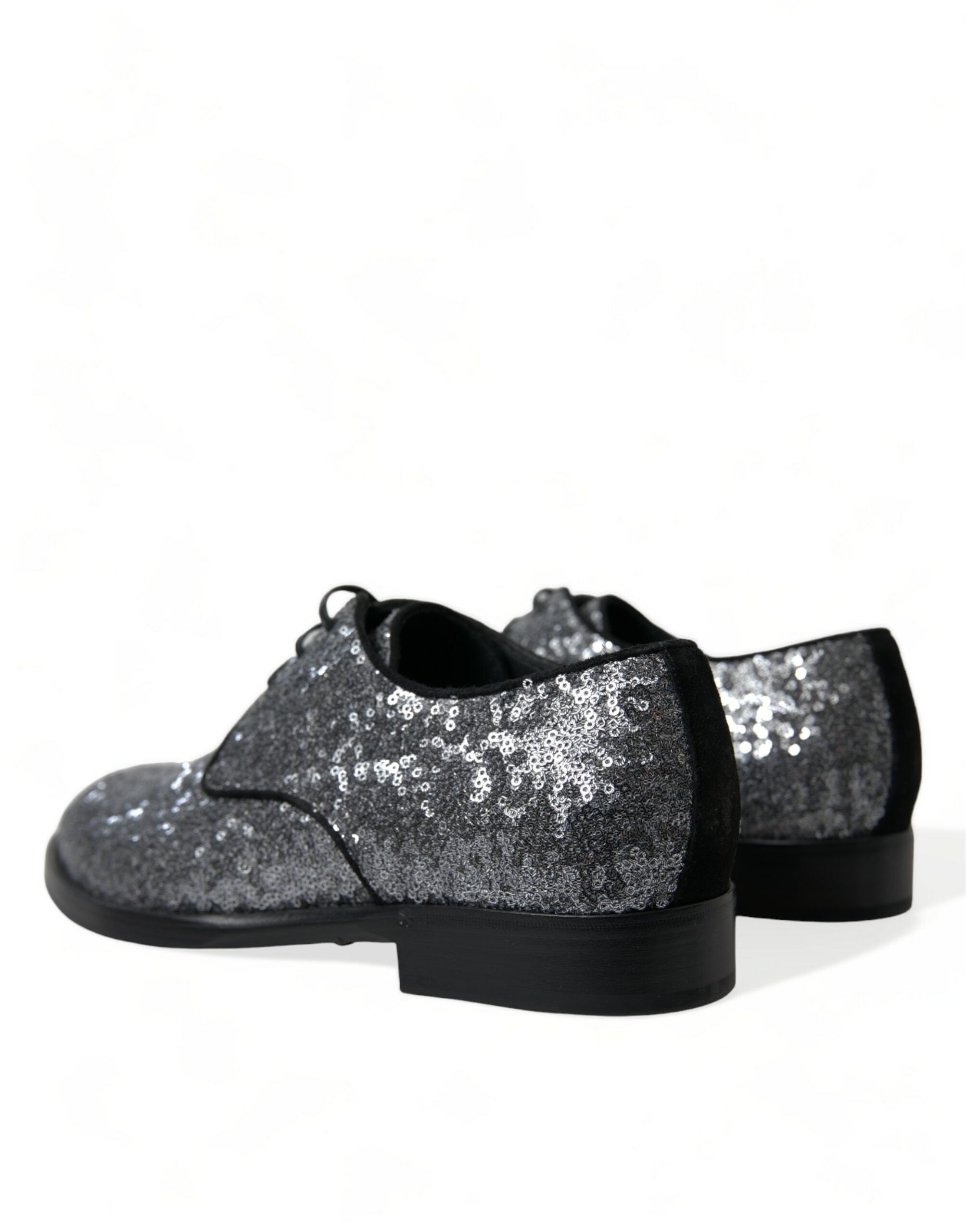 Dolce &amp; Gabbana Silver Sequined Lace Up Men Derby Dress Shoes