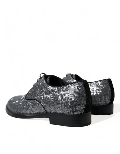 Dolce &amp; Gabbana Silver Sequined Lace Up Men Derby Dress Shoes