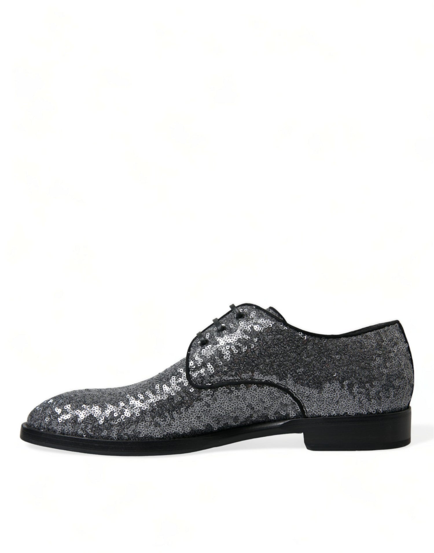 Dolce &amp; Gabbana Silver Sequined Lace Up Men Derby Dress Shoes