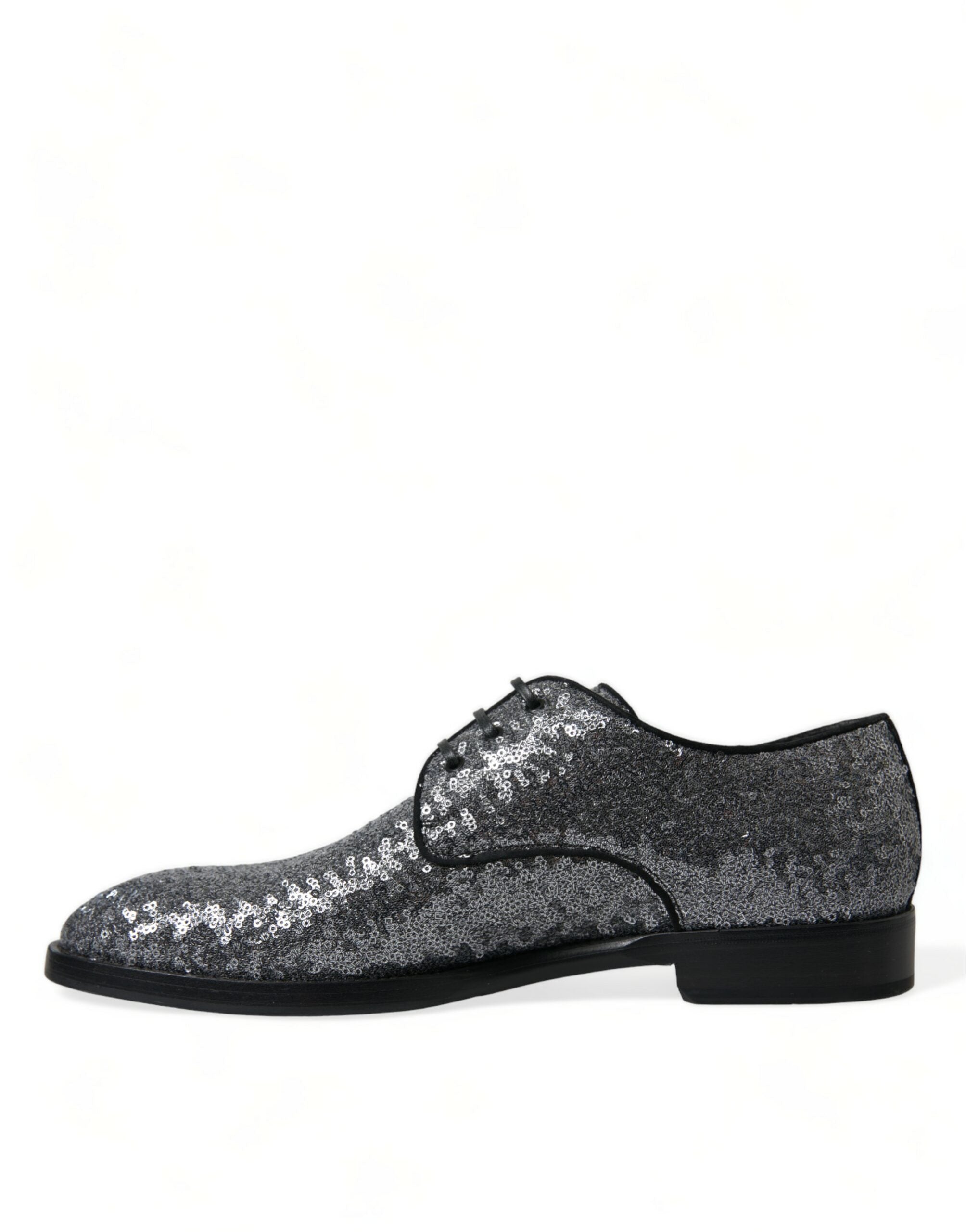 Dolce &amp; Gabbana Silver Sequined Lace Up Men Derby Dress Shoes