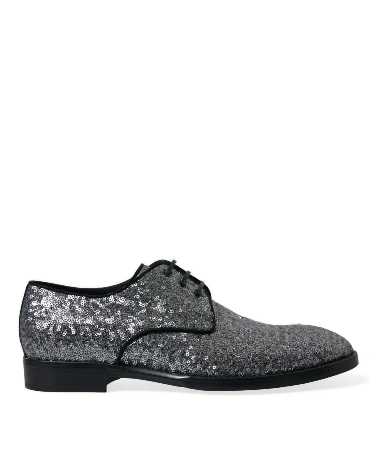 Dolce &amp; Gabbana Silver Sequined Lace Up Men Derby Dress Shoes