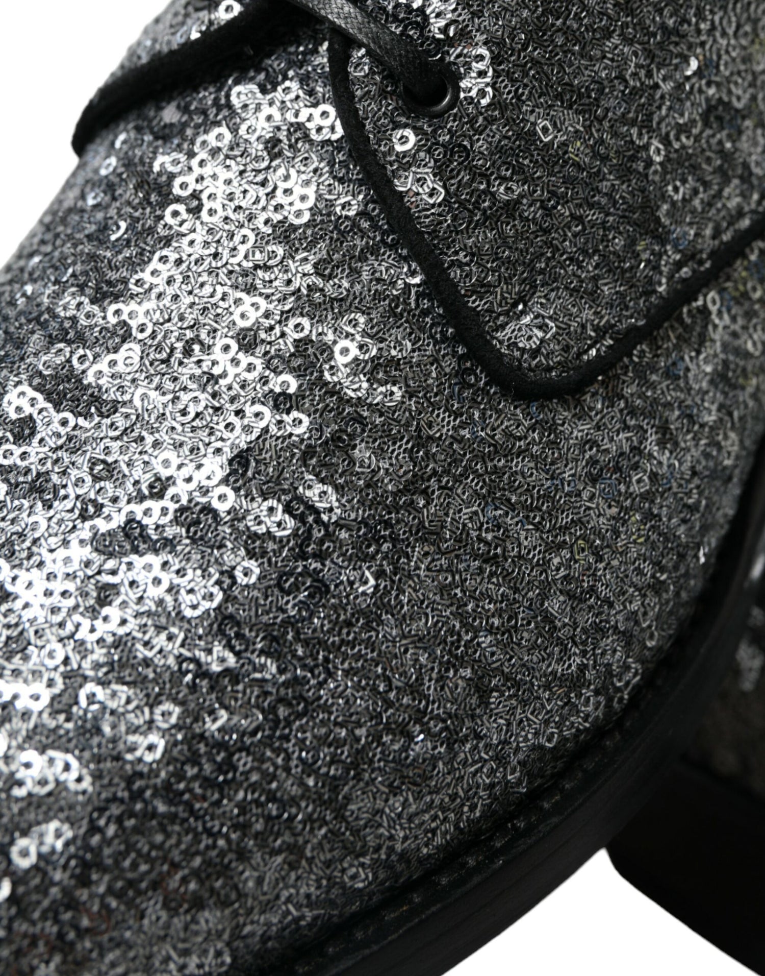 Dolce &amp; Gabbana Silver Sequined Lace Up Men Derby Dress Shoes