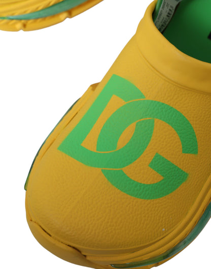 Dolce &amp; Gabbana Yellow Green Rubber Clogs Men Slippers Men Shoes