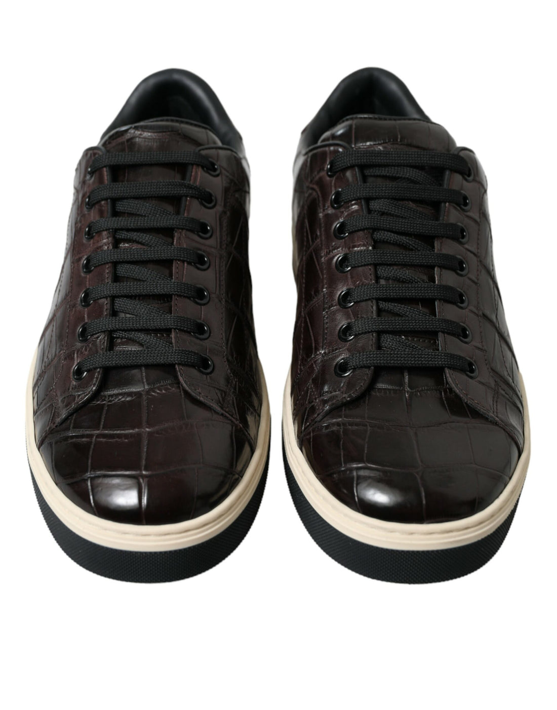 Dolce &amp; Gabbana Brown Croc Exotic Leather Men Casual Sneakers Shoes