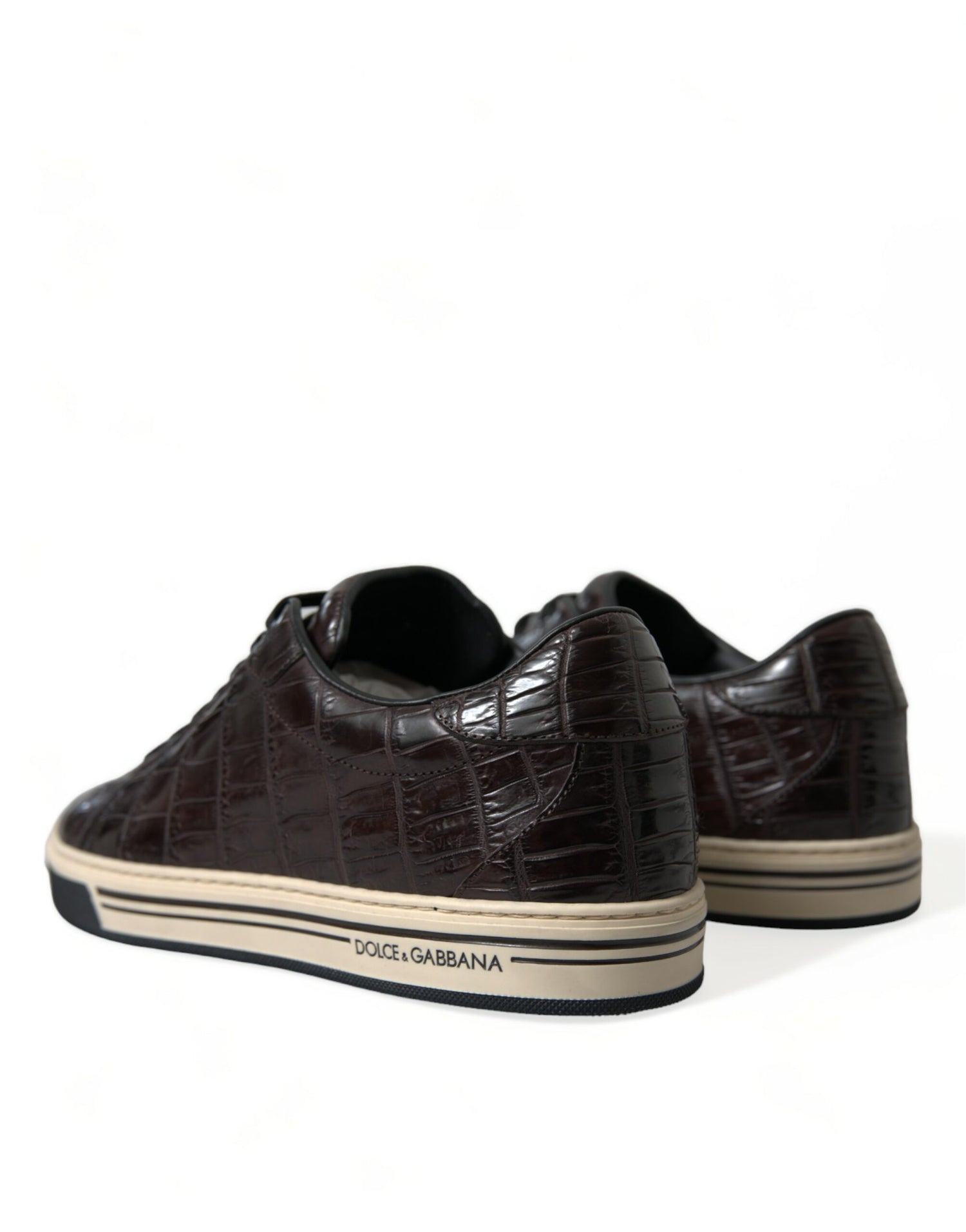 Dolce &amp; Gabbana Brown Croc Exotic Leather Men Casual Sneakers Shoes