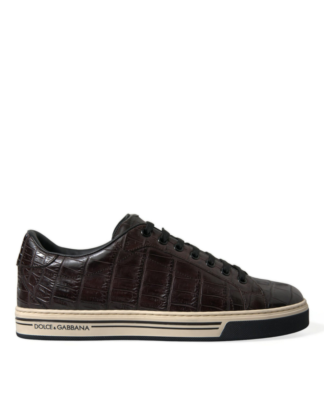 Dolce &amp; Gabbana Brown Croc Exotic Leather Men Casual Sneakers Shoes