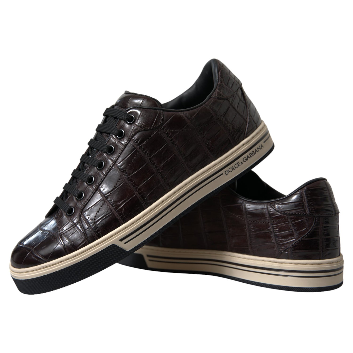 Dolce &amp; Gabbana Brown Croc Exotic Leather Men Casual Sneakers Shoes