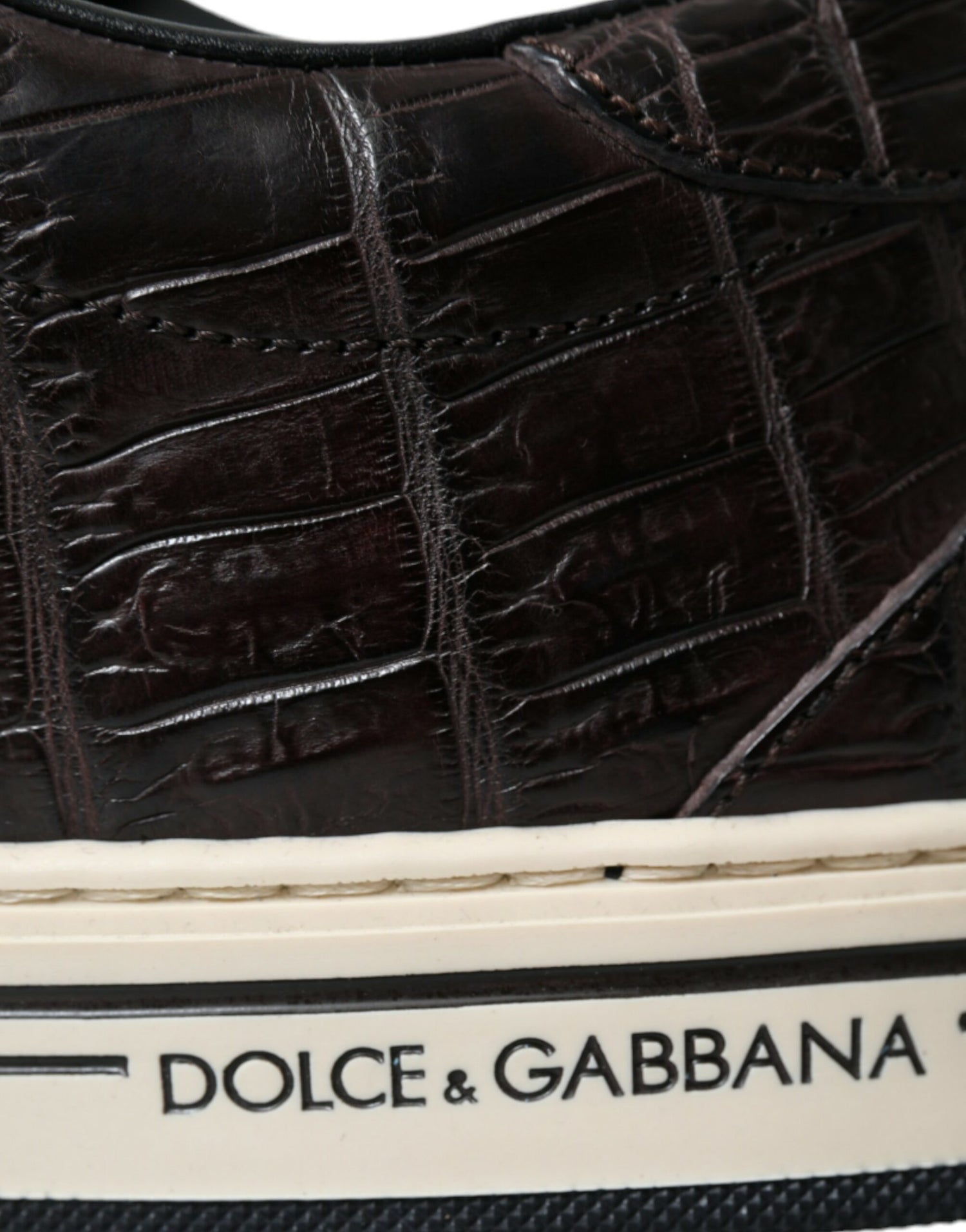 Dolce &amp; Gabbana Brown Croc Exotic Leather Men Casual Sneakers Shoes