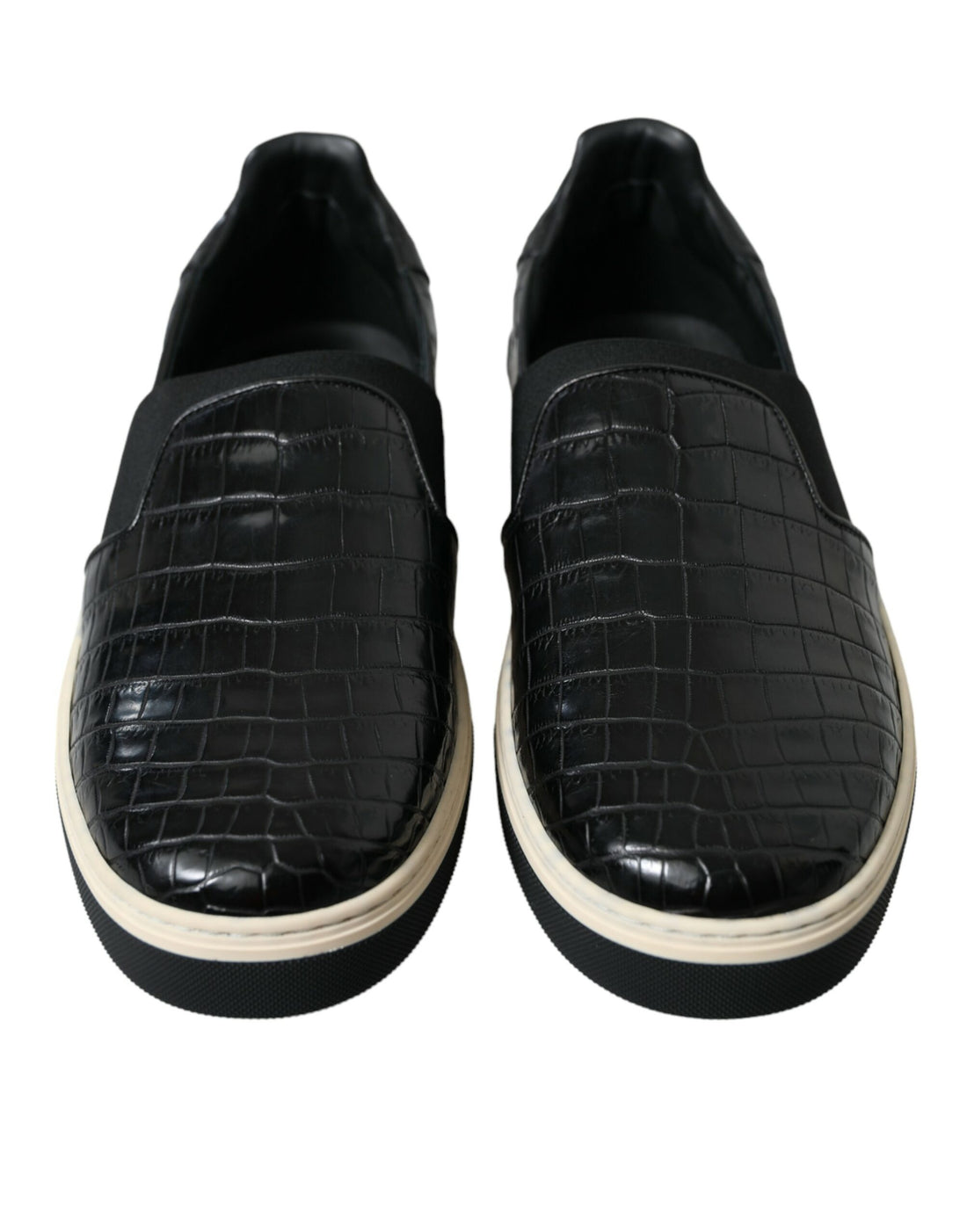 Dolce &amp; Gabbana Black Croc Exotic Leather Sneakers Shoes