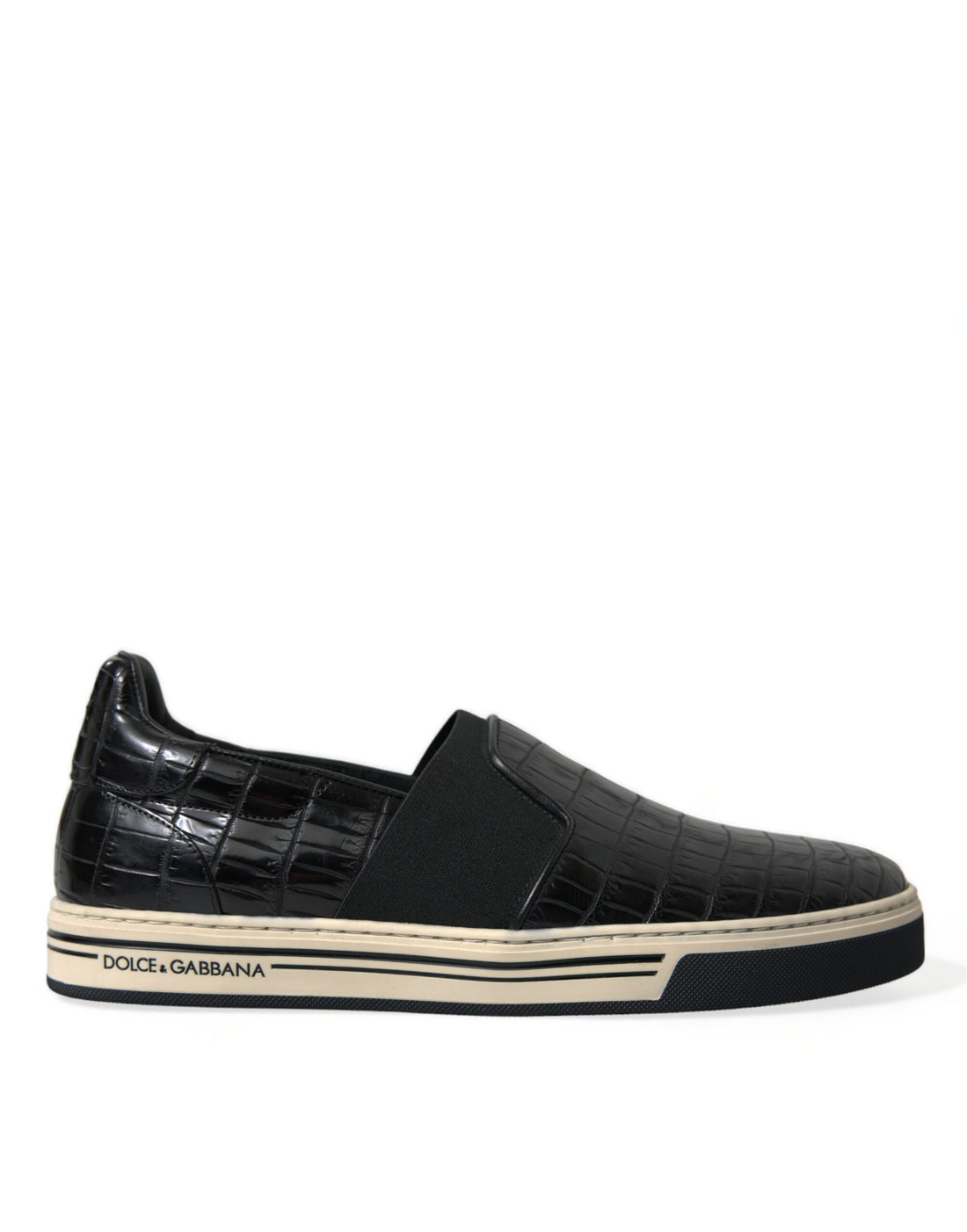 Dolce &amp; Gabbana Black Croc Exotic Leather Sneakers Shoes